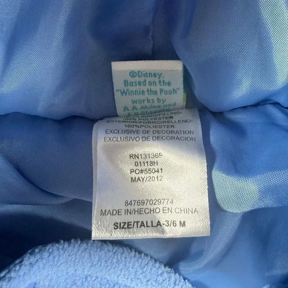 Disney Pooh Bear Blue Fleece Winter Coverall With Snaps - Infant US 3-6 Months